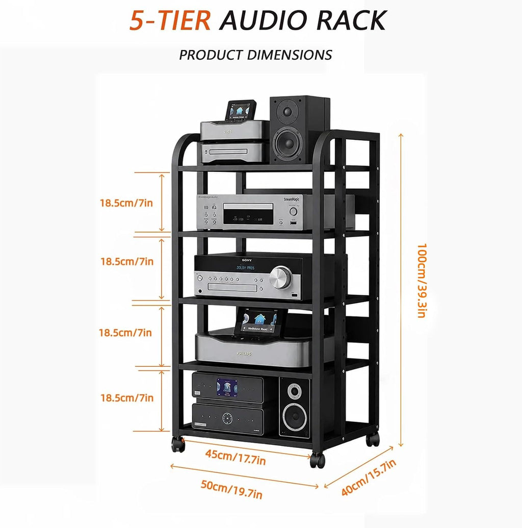 5-Tier Rolling Audio Rack Stand