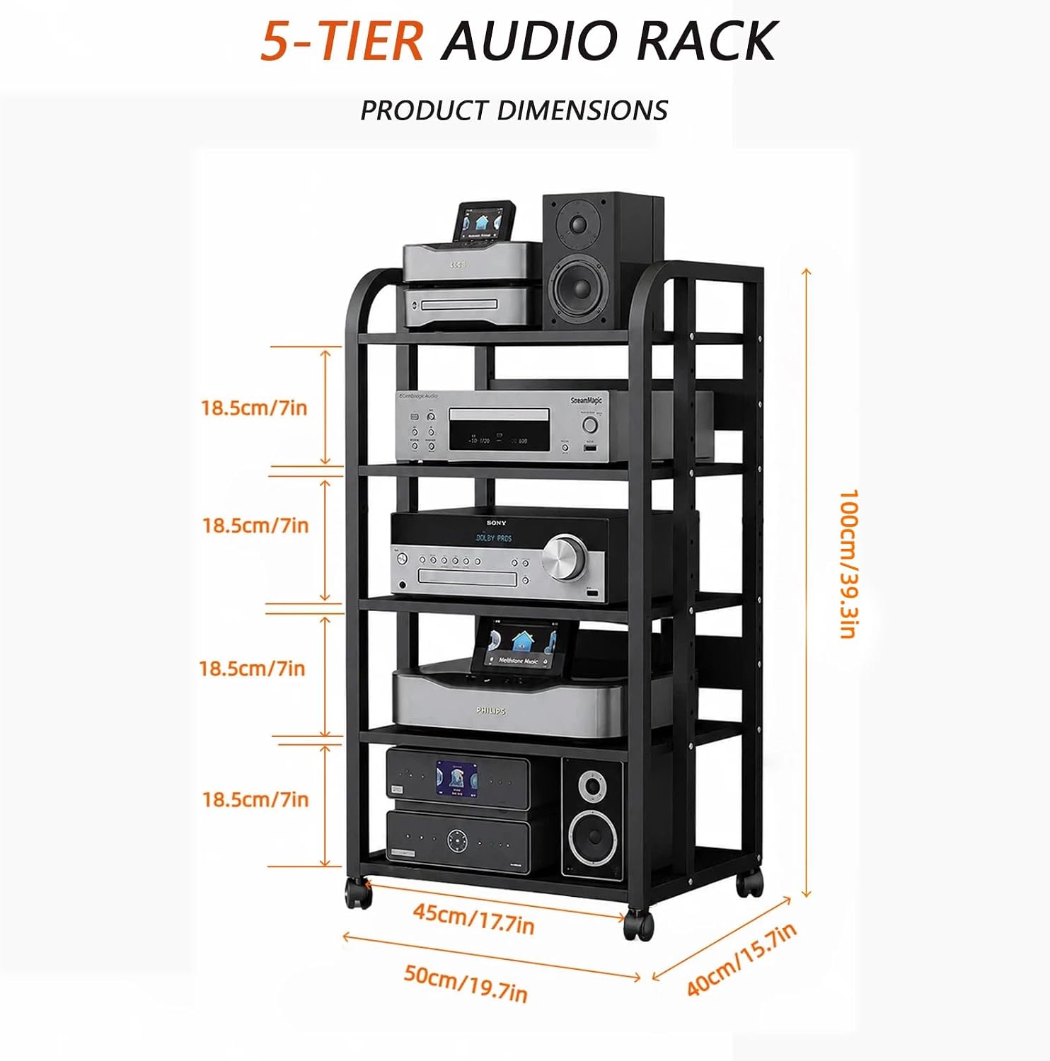 5-Tier Rolling Audio Rack Stand