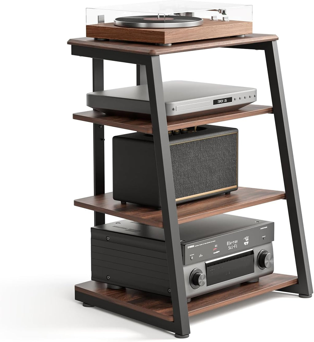 Walnut 4-Tier Corner Audio Rack