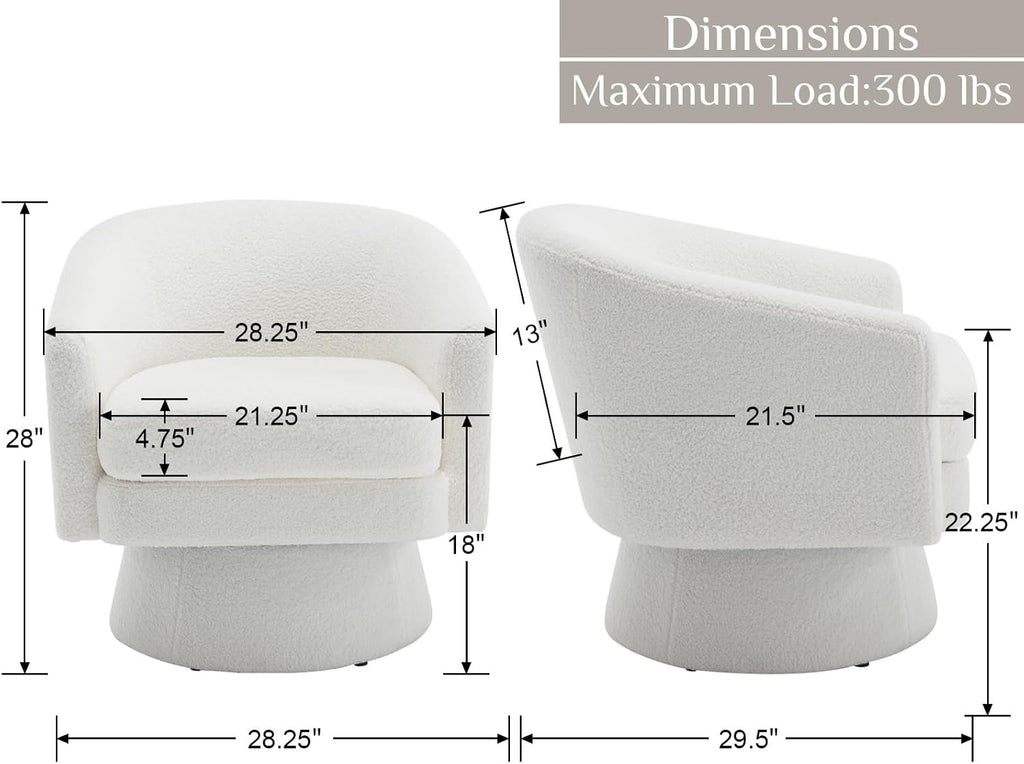 White Sherpa Boucle Swivel Barrel Chair