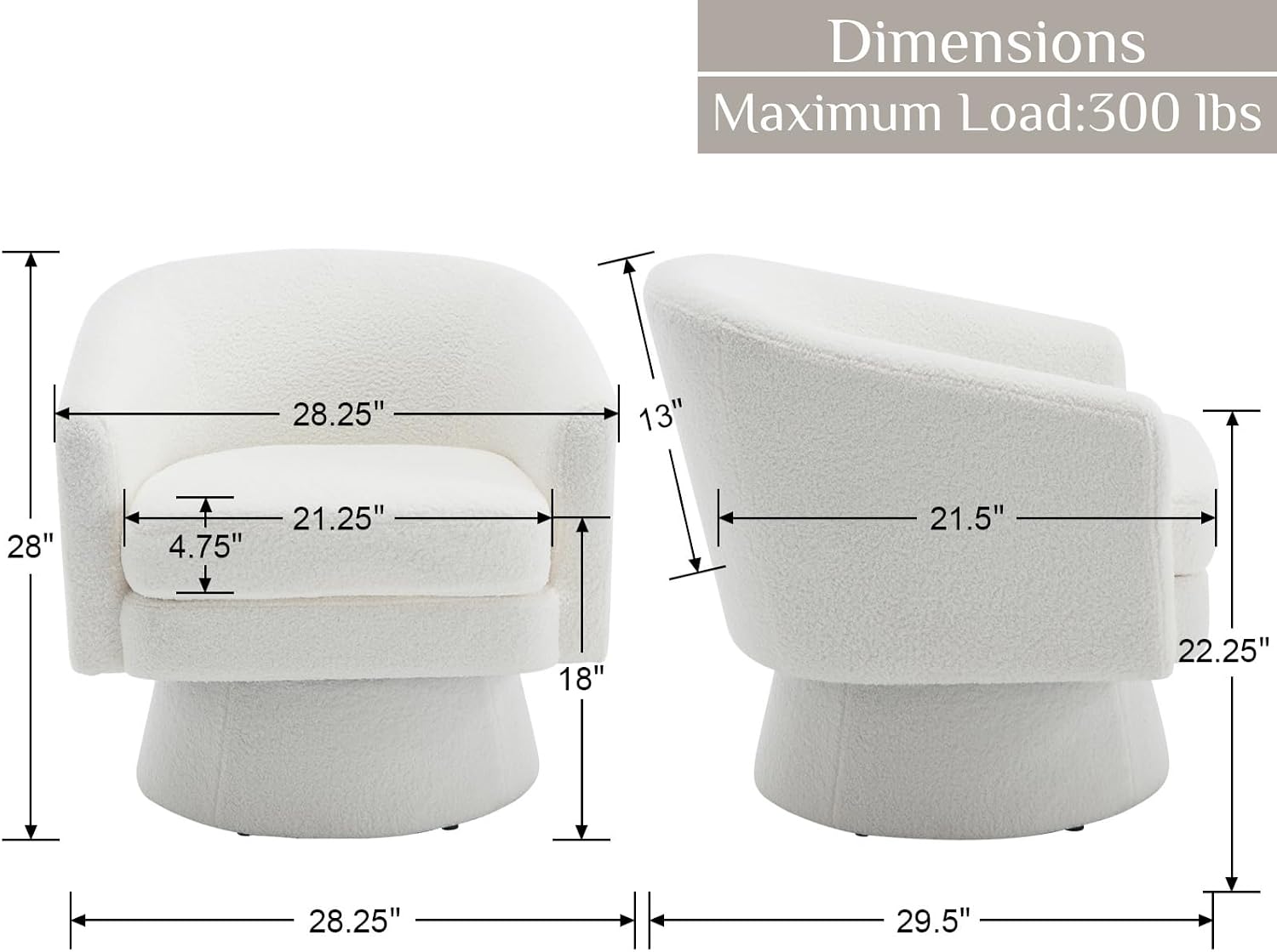 White Sherpa Boucle Swivel Barrel Chair
