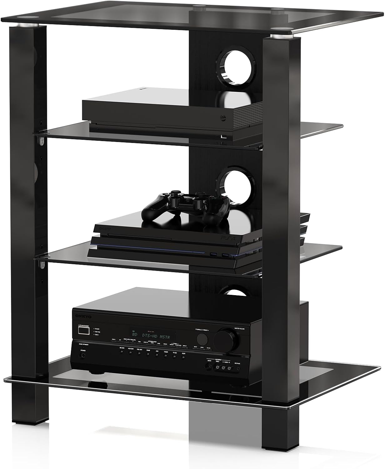 Black 4-Tier AV Media Cabinet
