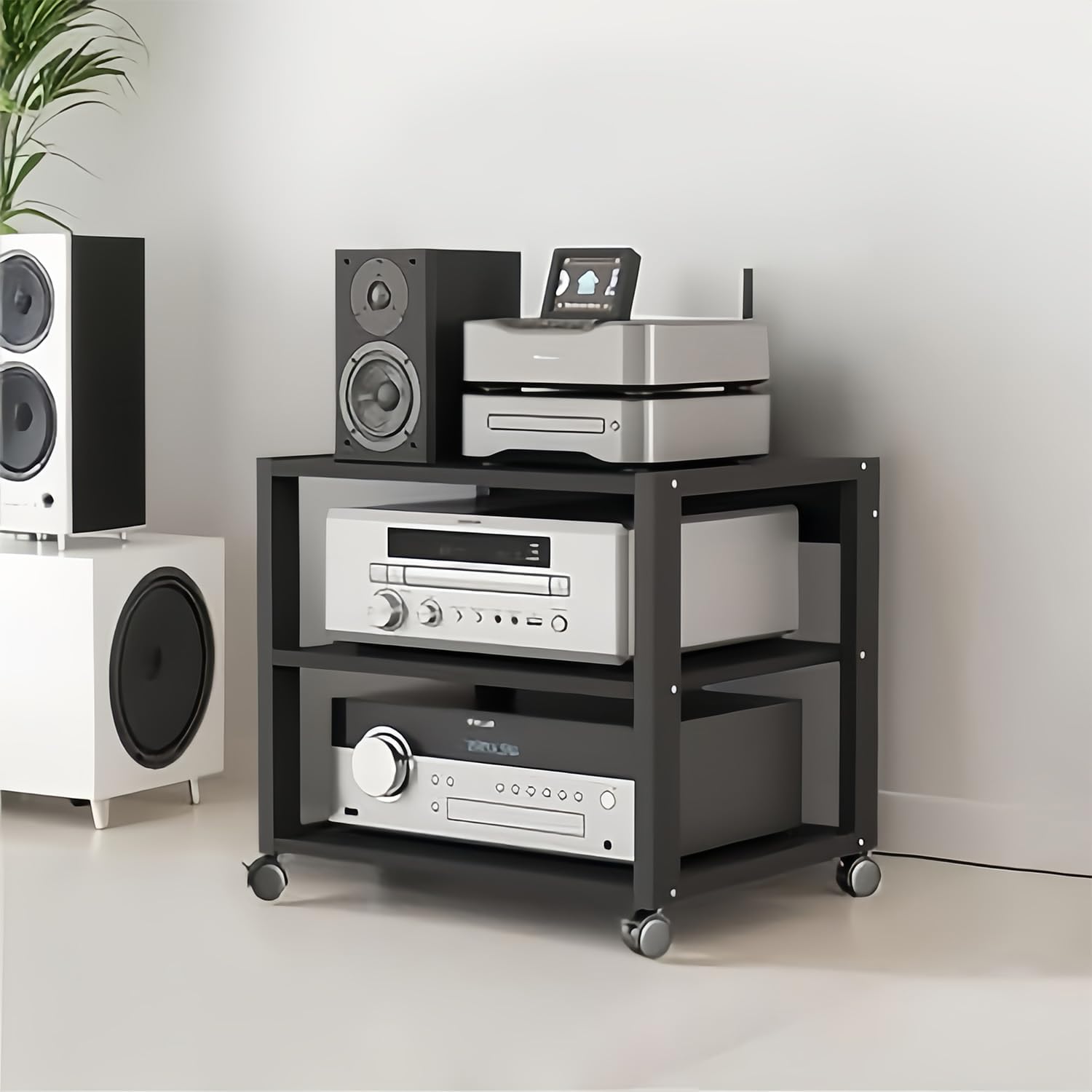 Black Adjustable Tier AV Media Stand