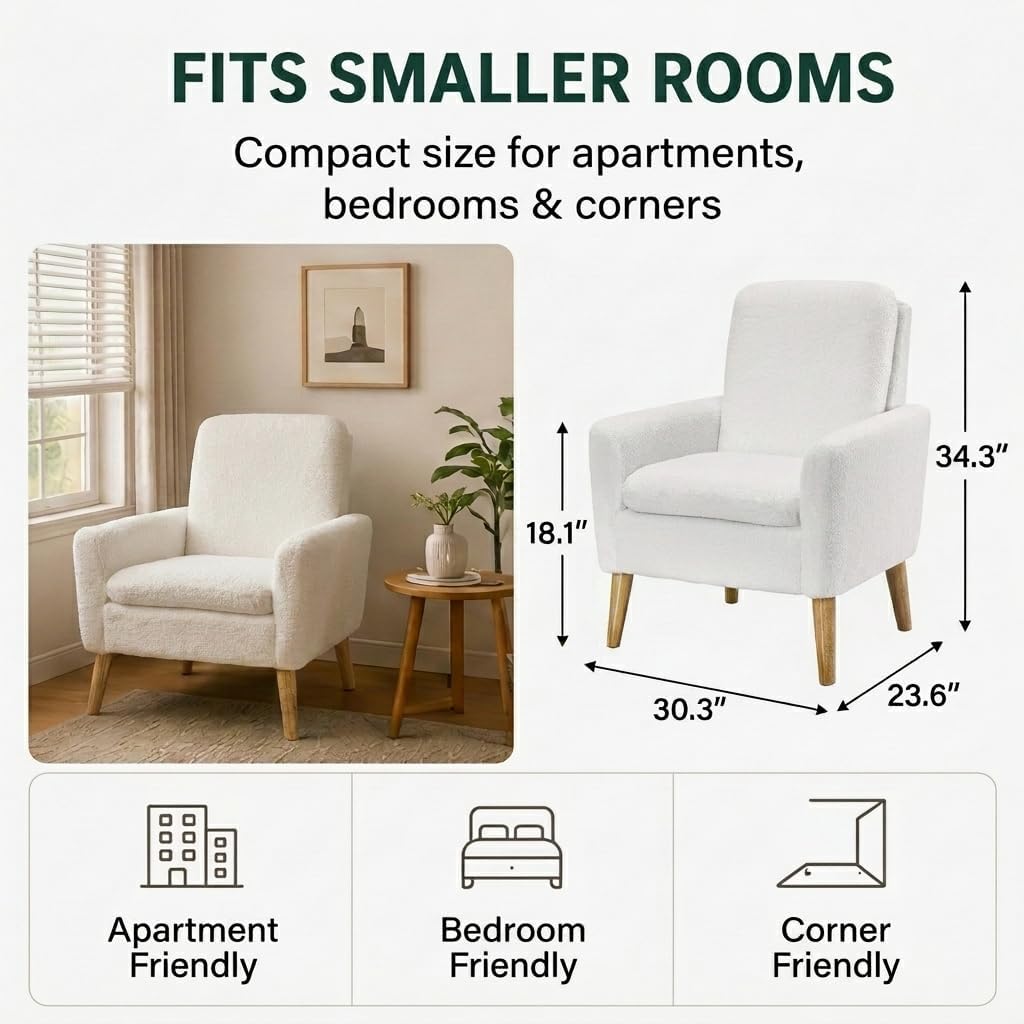 Set of 2 White Teddy Boucle Accent Chairs