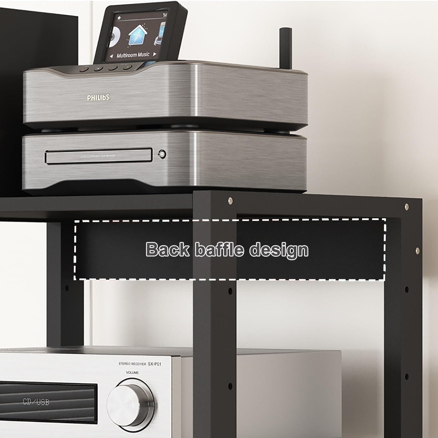 Black Adjustable Tier AV Media Stand