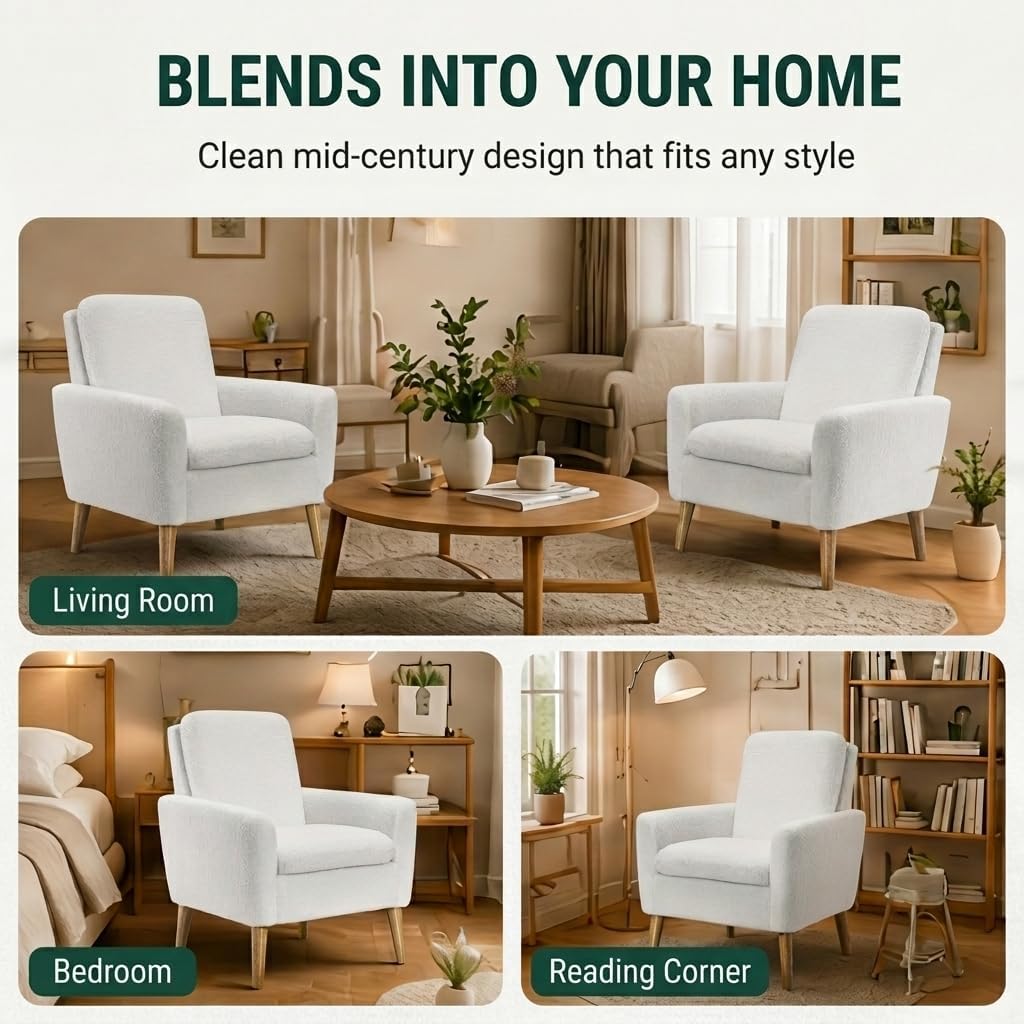 Set of 2 White Teddy Boucle Accent Chairs