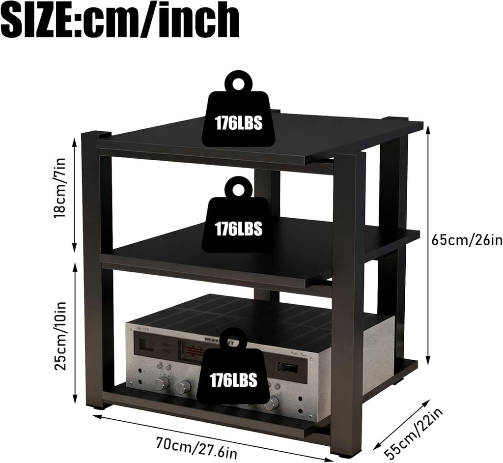 Black 3-Tier Audio Rack Tower
