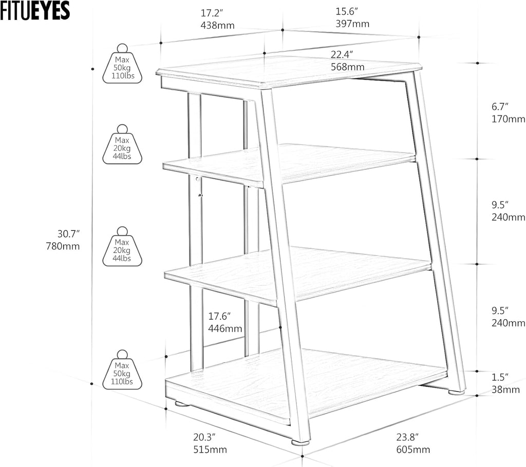 Walnut 4-Tier Corner Audio Rack