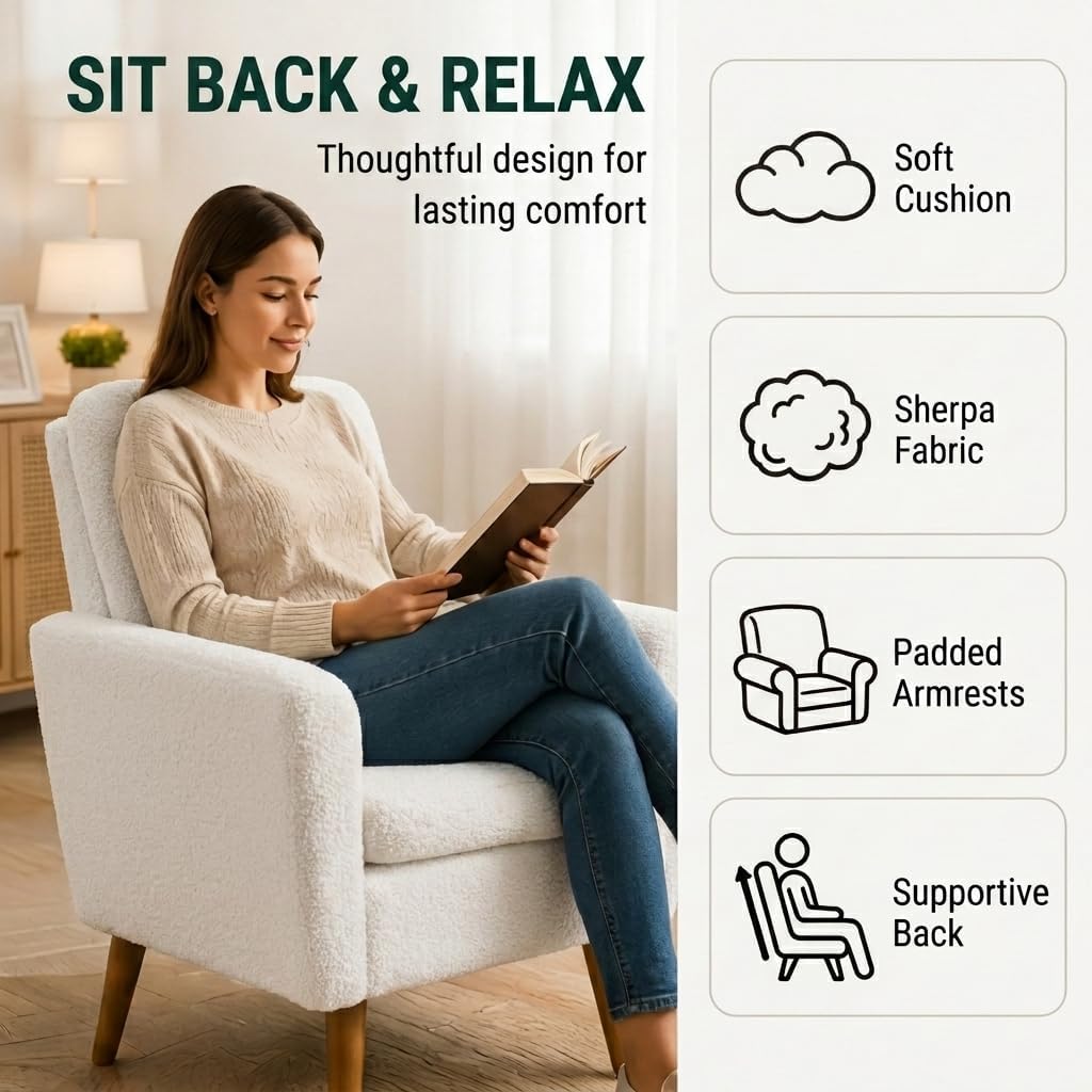 Set of 2 White Teddy Boucle Accent Chairs