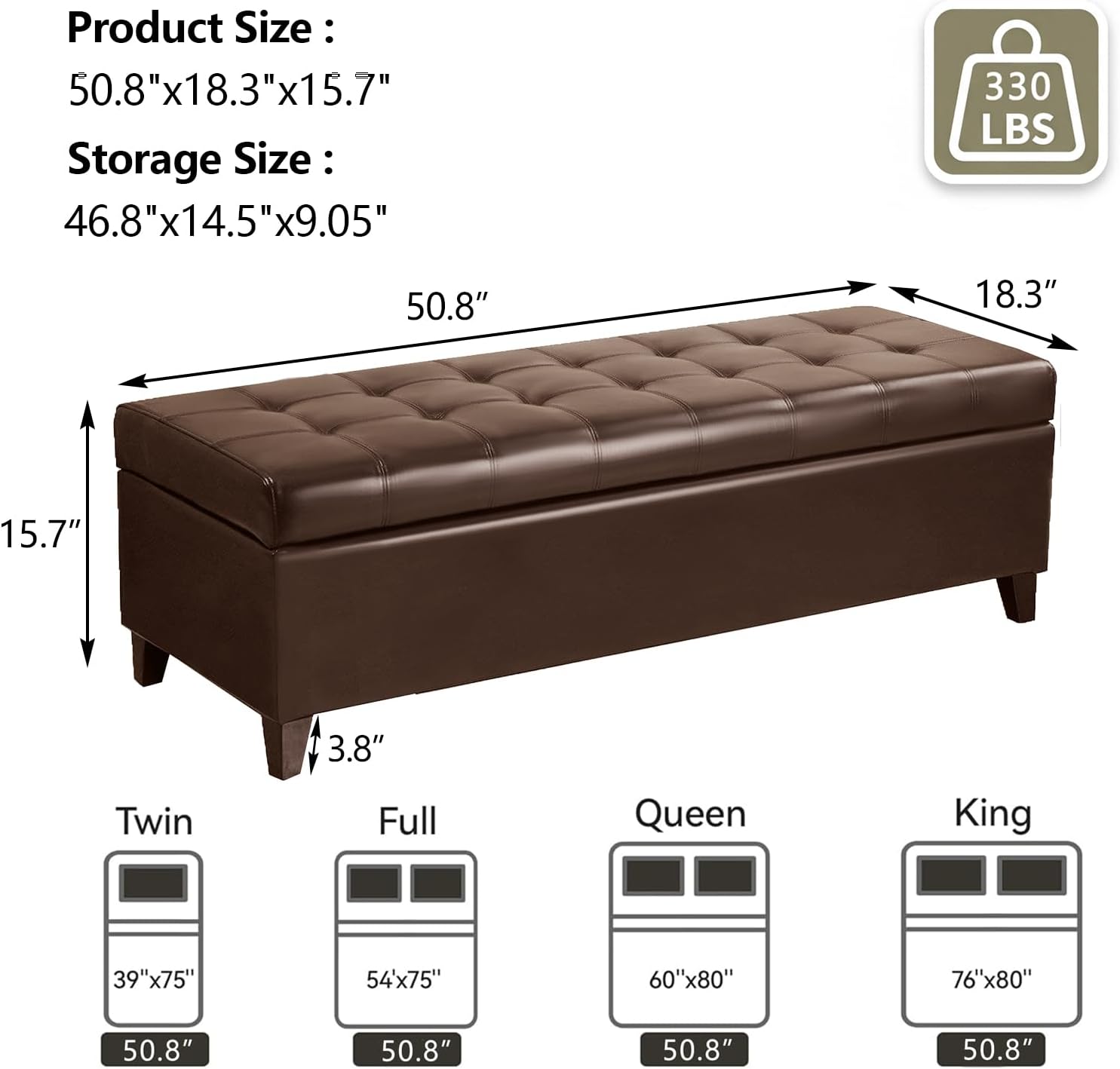 Brown 51" Tufted Storage Bench