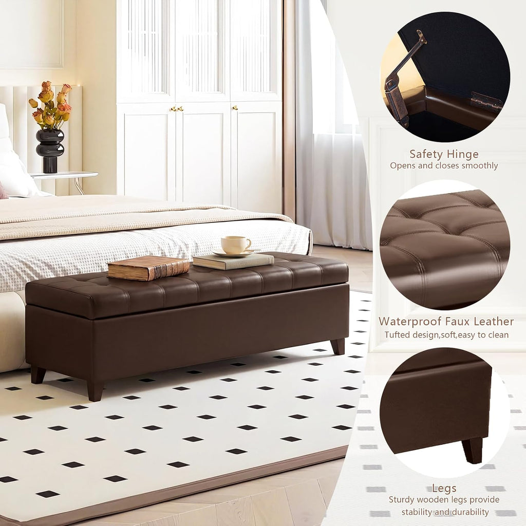 Brown 51" Tufted Storage Bench