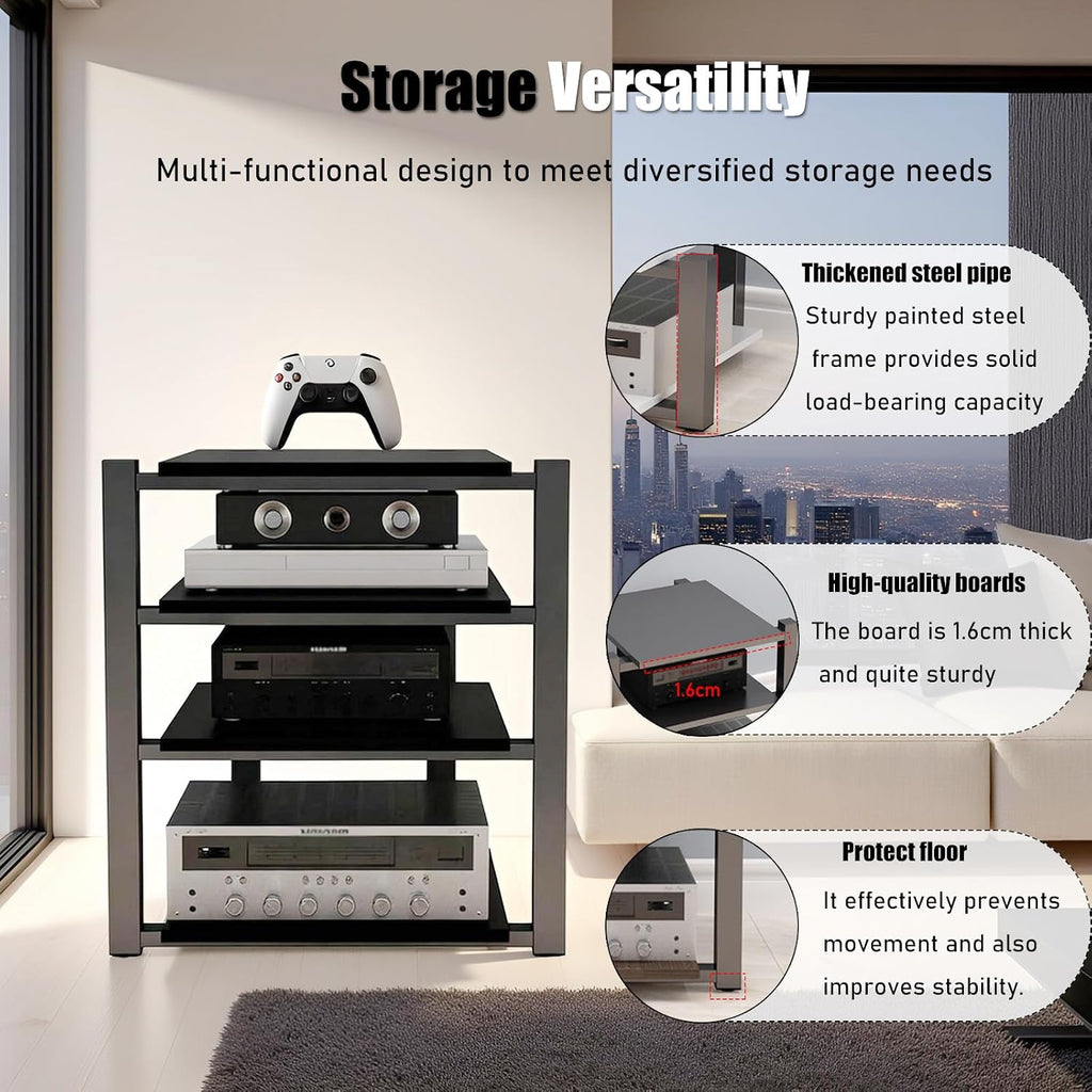 Black 3-Tier Audio Rack Tower