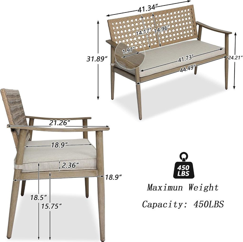Wicker Patio Bench with Cushion