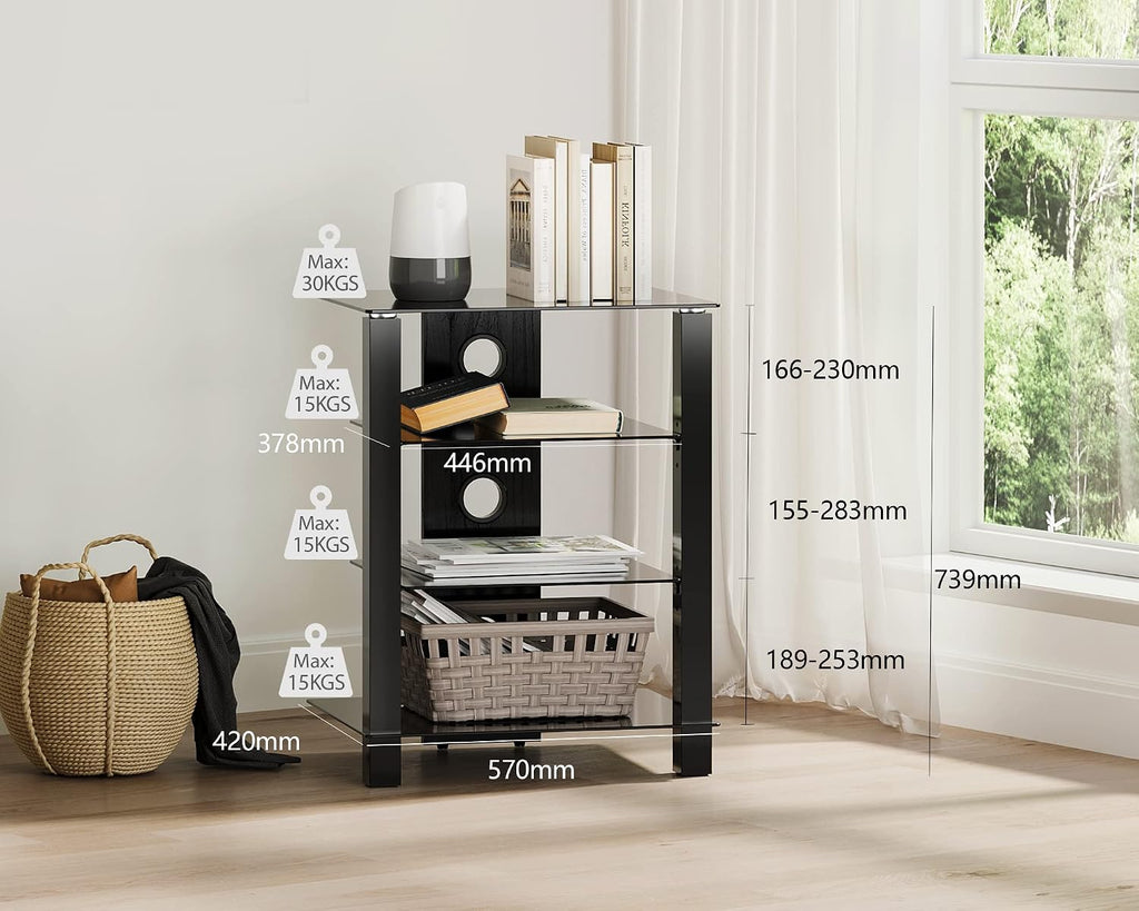 Black 4-Tier AV Media Cabinet