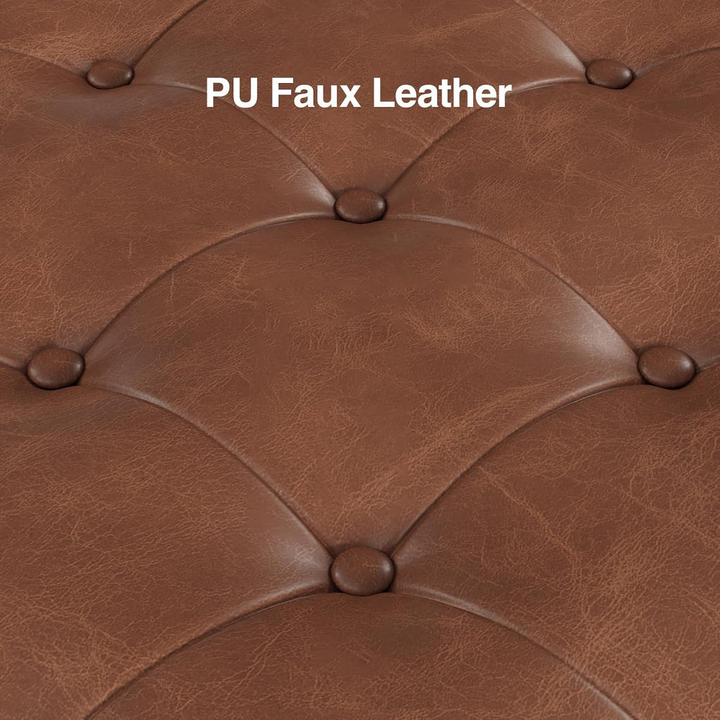 Brown 60" Faux Leather Storage Bench