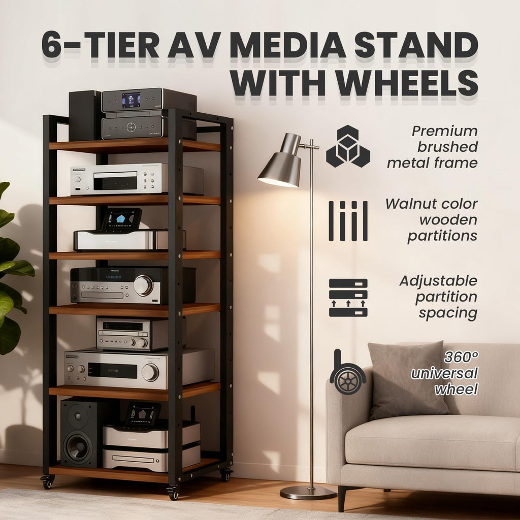 6-Tier Rolling AV Media Stand