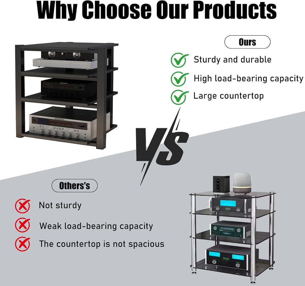 Black 3-Tier Audio Rack Tower