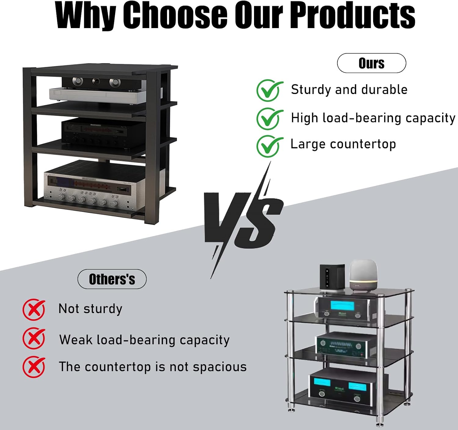 Black 3-Tier Audio Rack Tower
