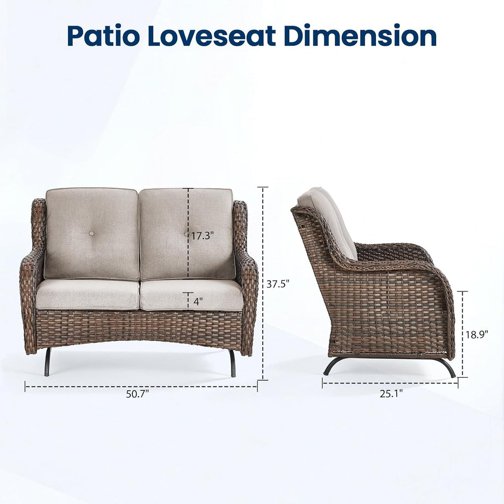 Brown Wicker Patio Loveseat Sofa
