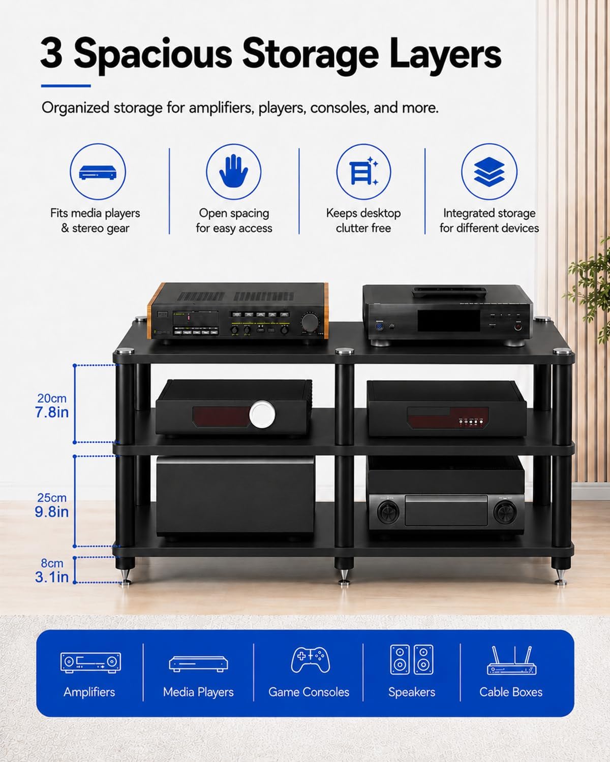 Black 47.2" 3-Tier AV Media Stand