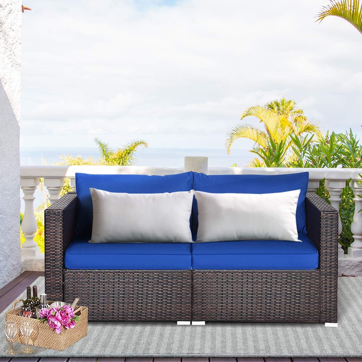 2-Piece Wicker Patio Loveseat