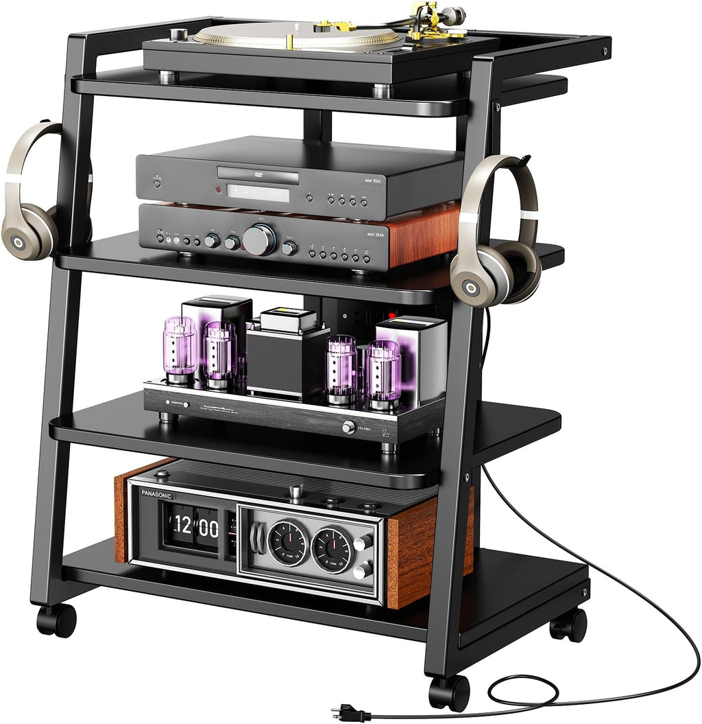 Black 4-Tier Rolling AV Stand