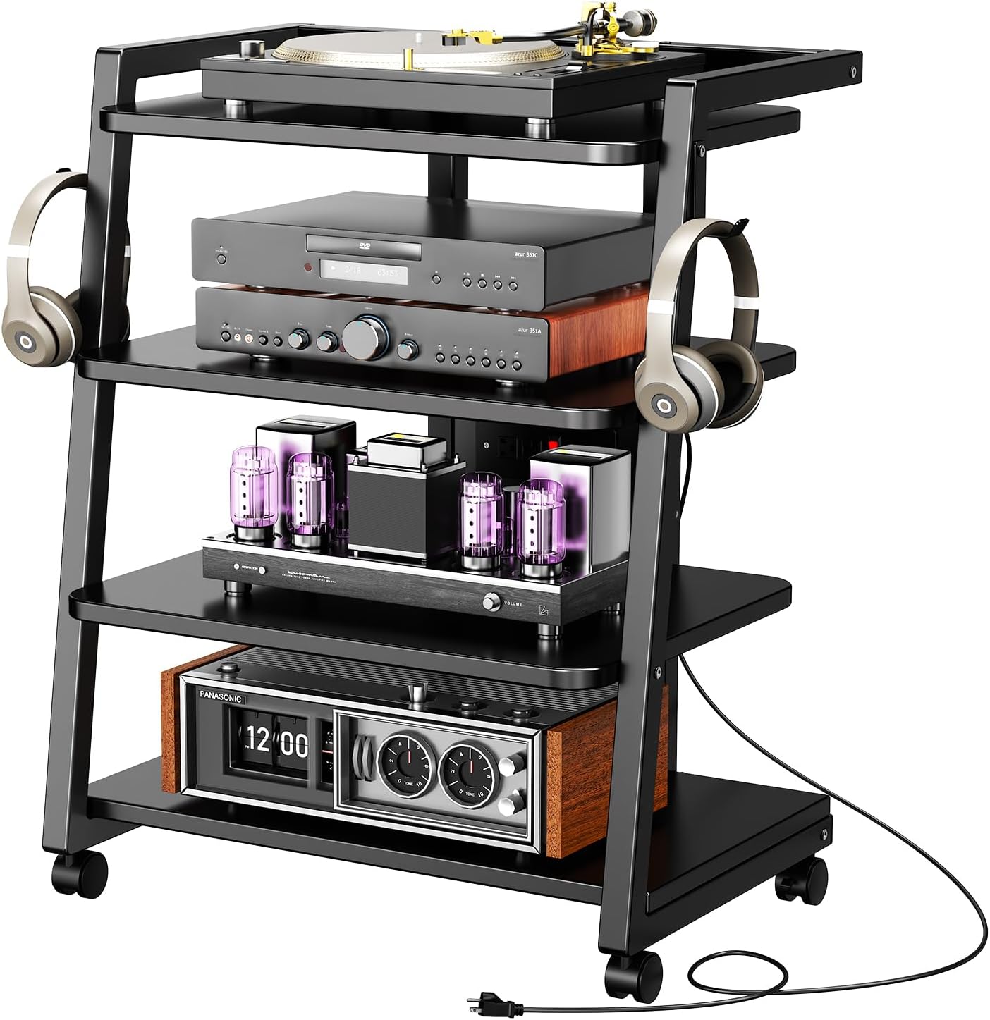 Black 4-Tier Rolling AV Stand
