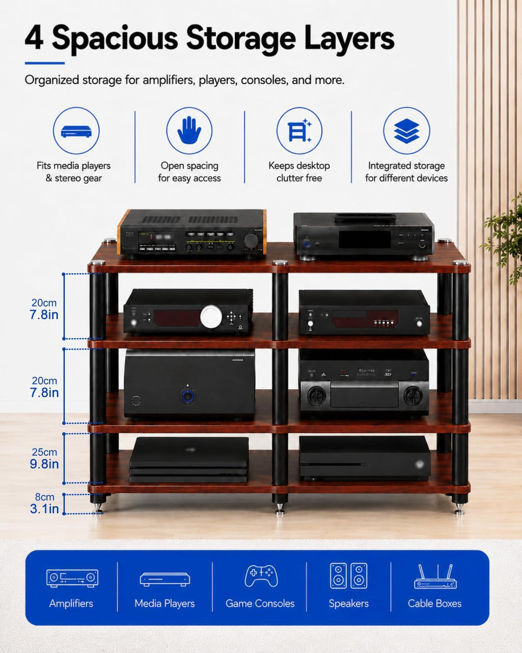 Teak 47.2" Heavy Duty AV Stand