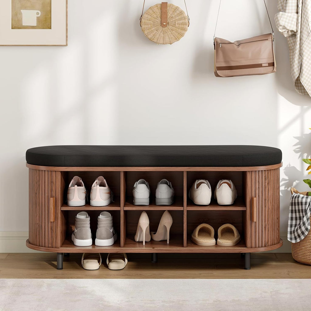 Walnut 43" Fluted Shoe Bench