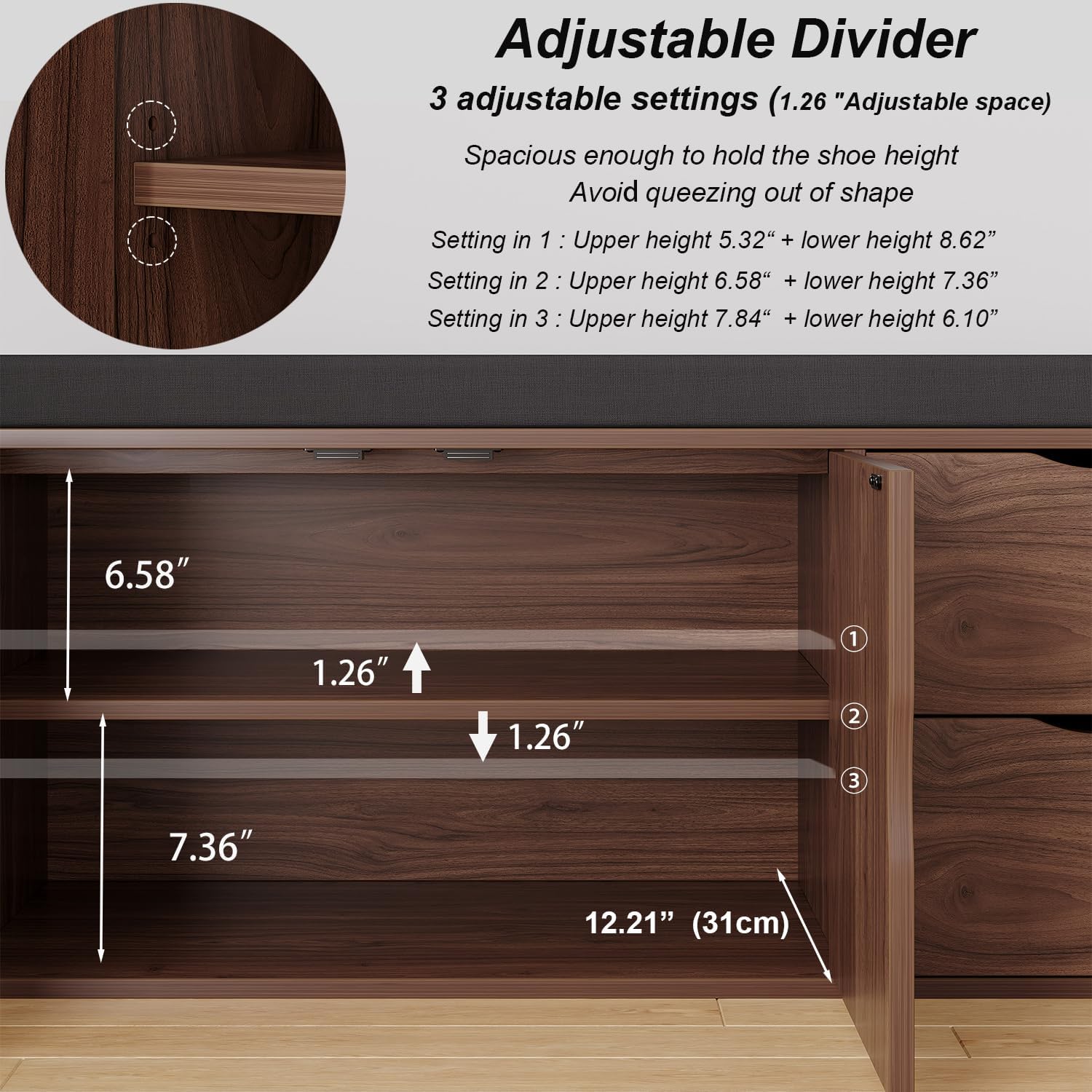 Walnut Oak 40" Entryway Shoe Storage Bench With Drawers
