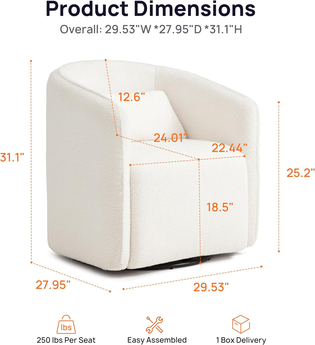 Cream White Sherpa Teddy Storage Swivel Barrel Chair
