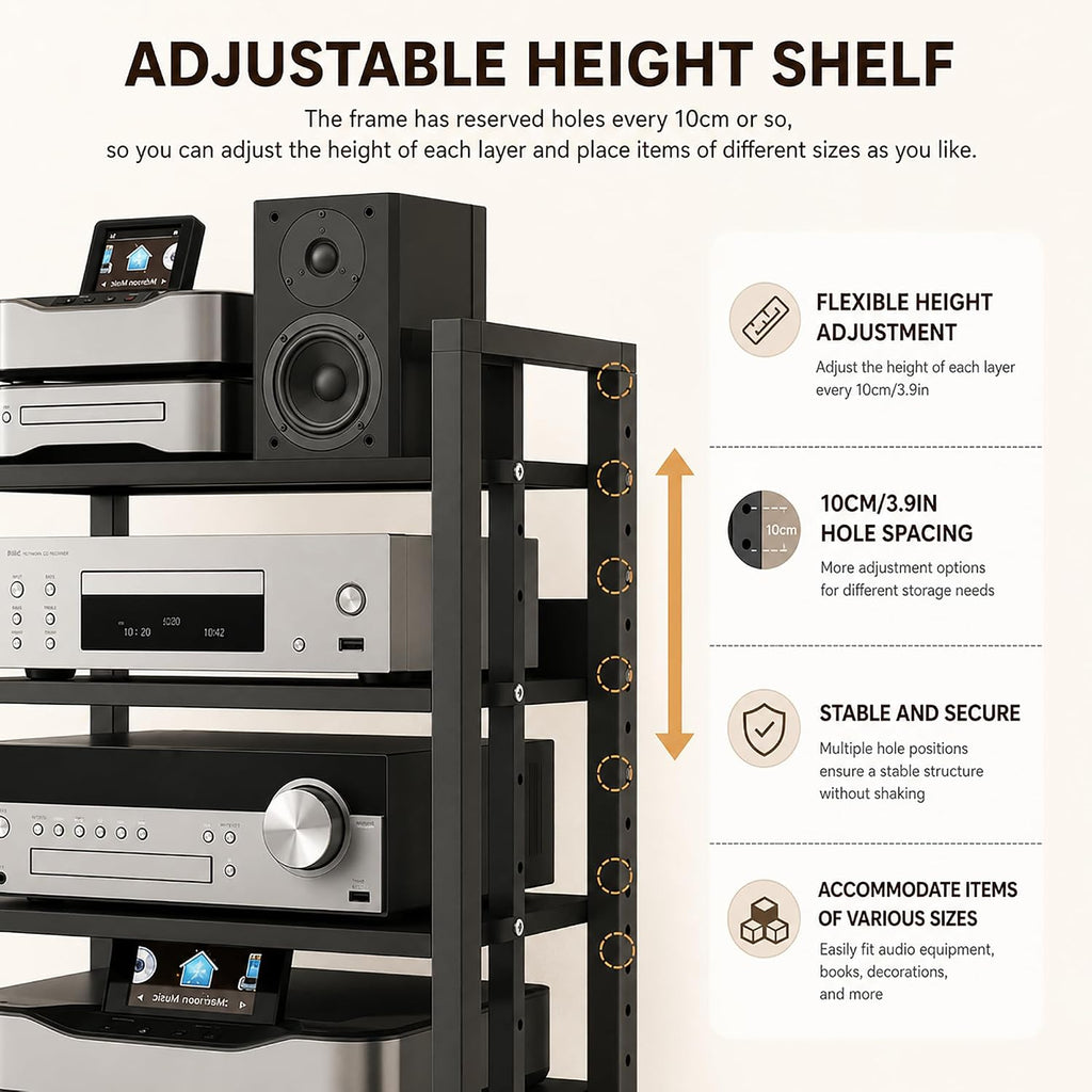 Black 5-Tier Rolling AV Stand