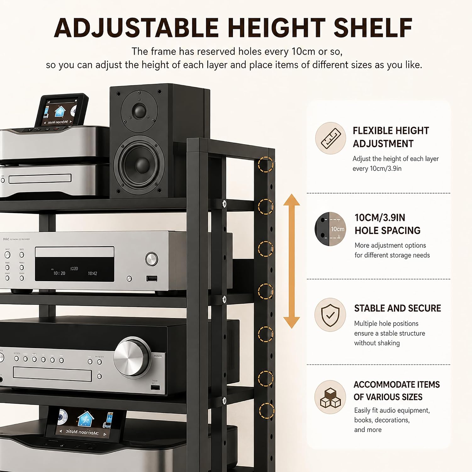 Black 5-Tier Rolling AV Stand