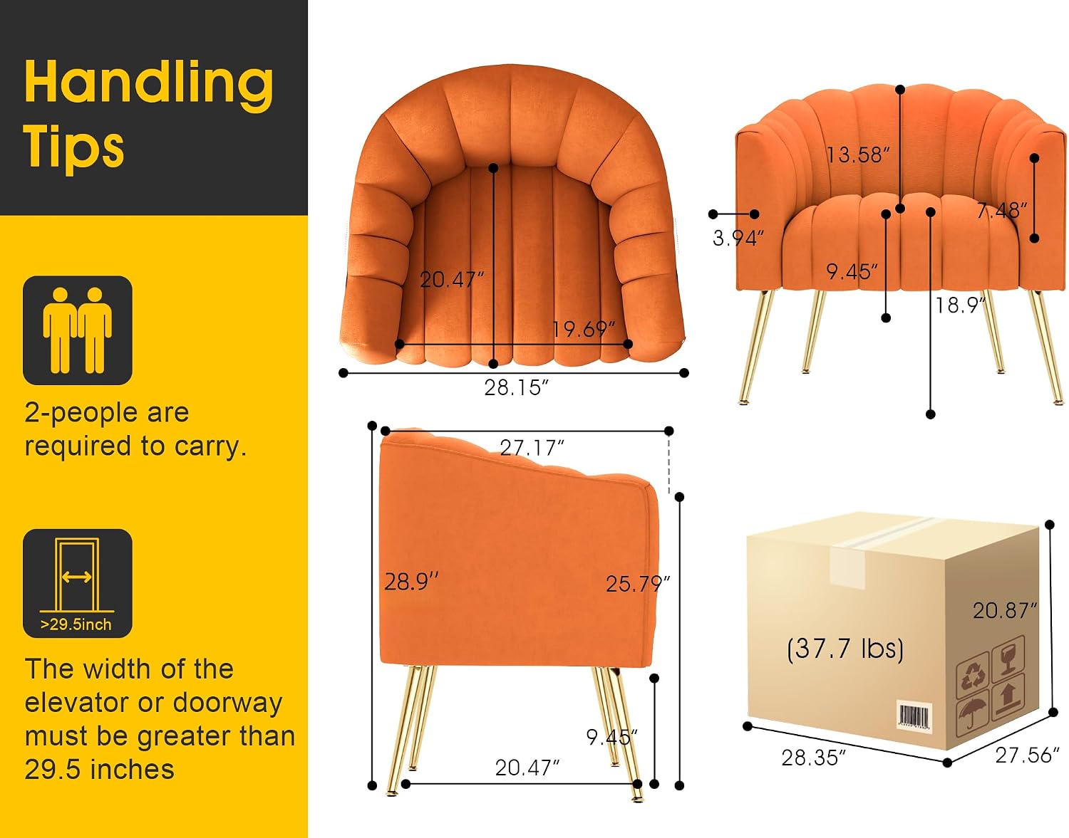Orange Velvet Oversized Pumpkin Barrel Chair