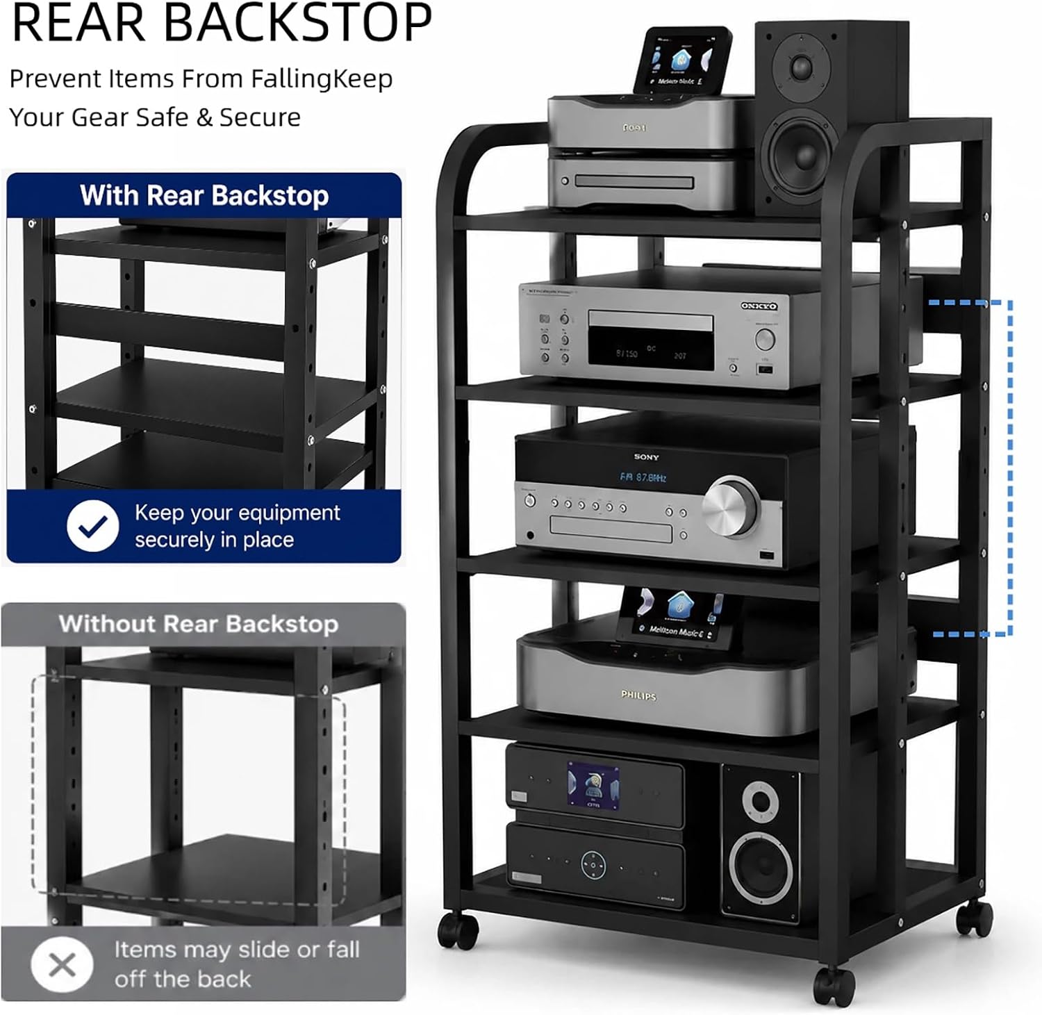 5-Tier Rolling Audio Rack Stand