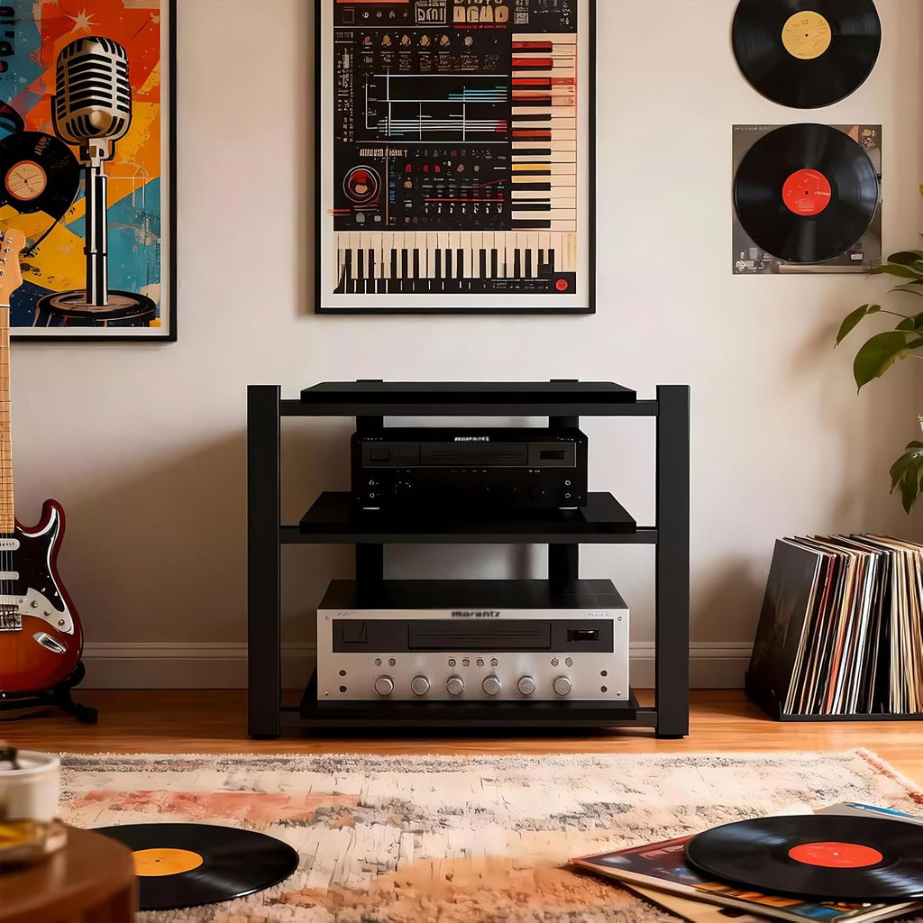 Black 3-Tier Audio Rack Tower