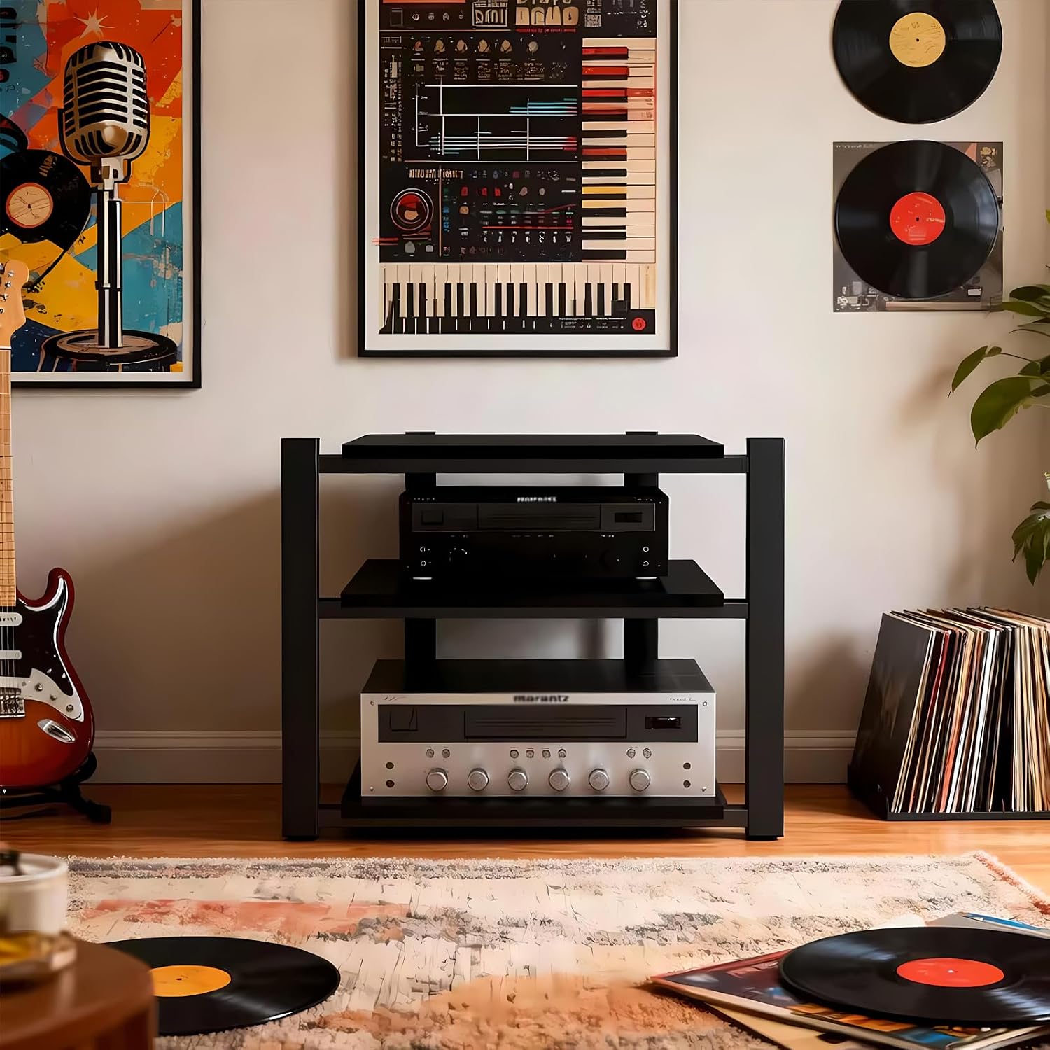 Black 3-Tier Audio Rack Tower