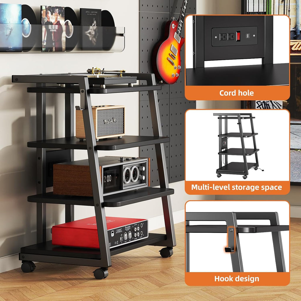 Black 4-Tier Rolling AV Stand