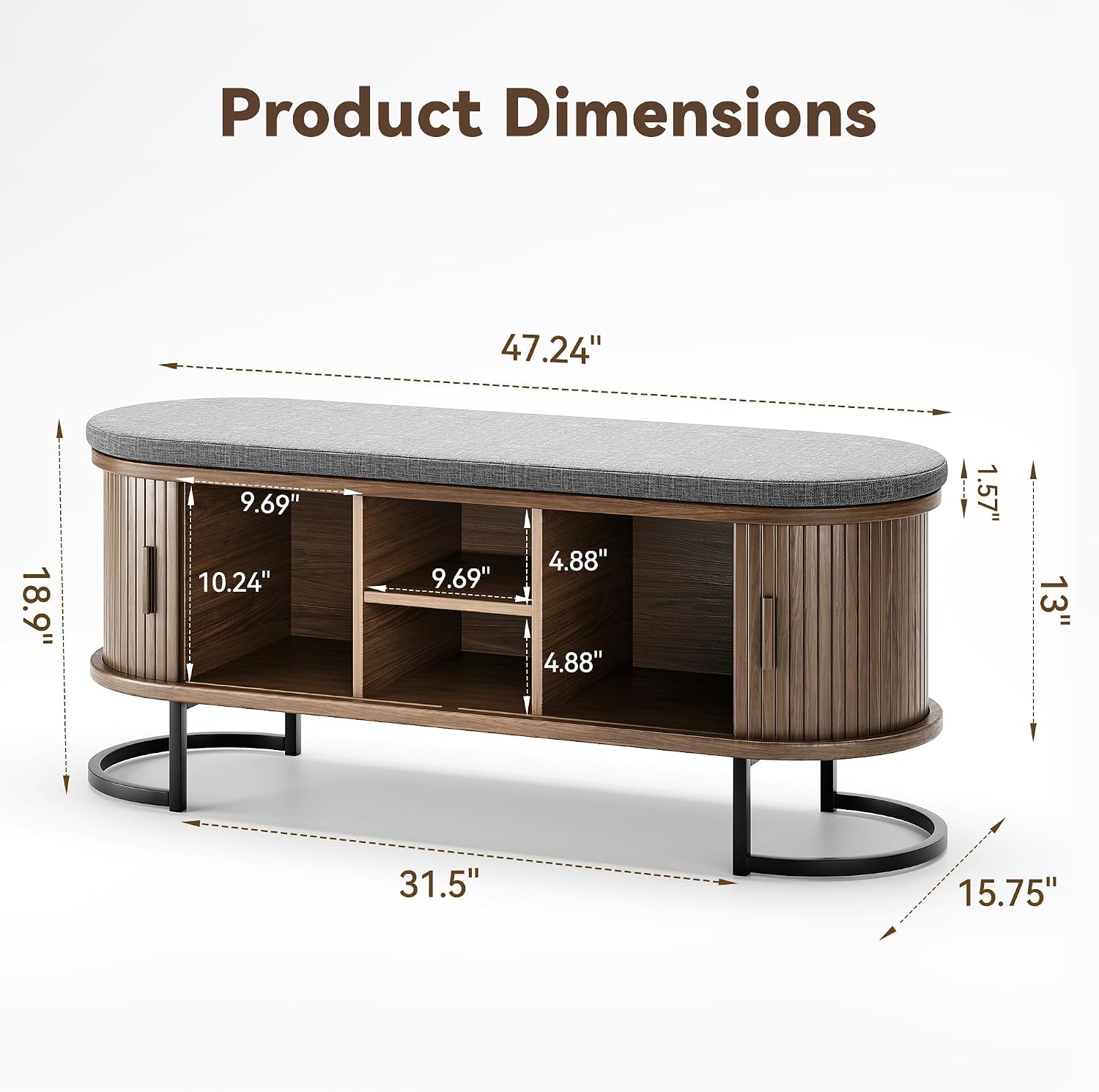 Walnut 47.2" Sliding Door Shoe Bench