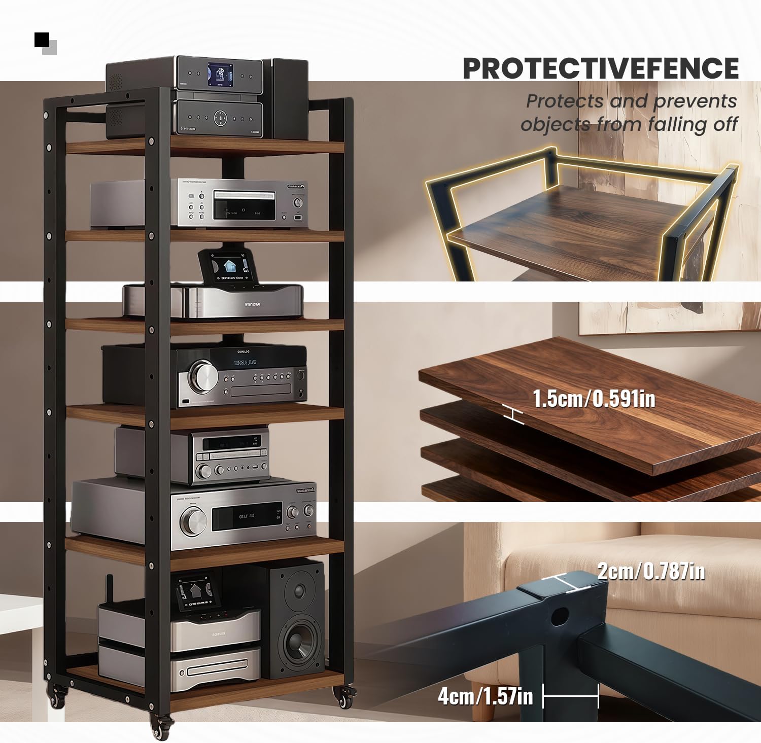 6-Tier Rolling AV Media Stand