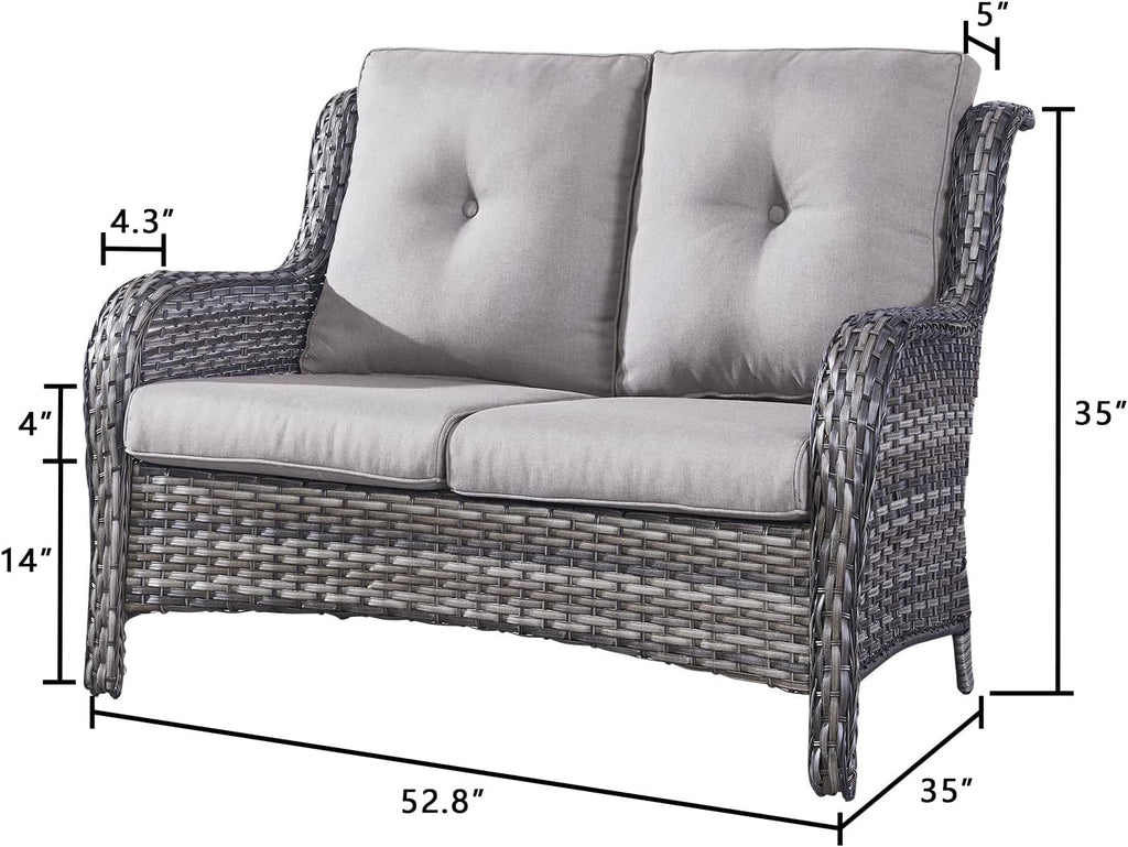 Heavy Duty Grey Wicker Patio Loveseat