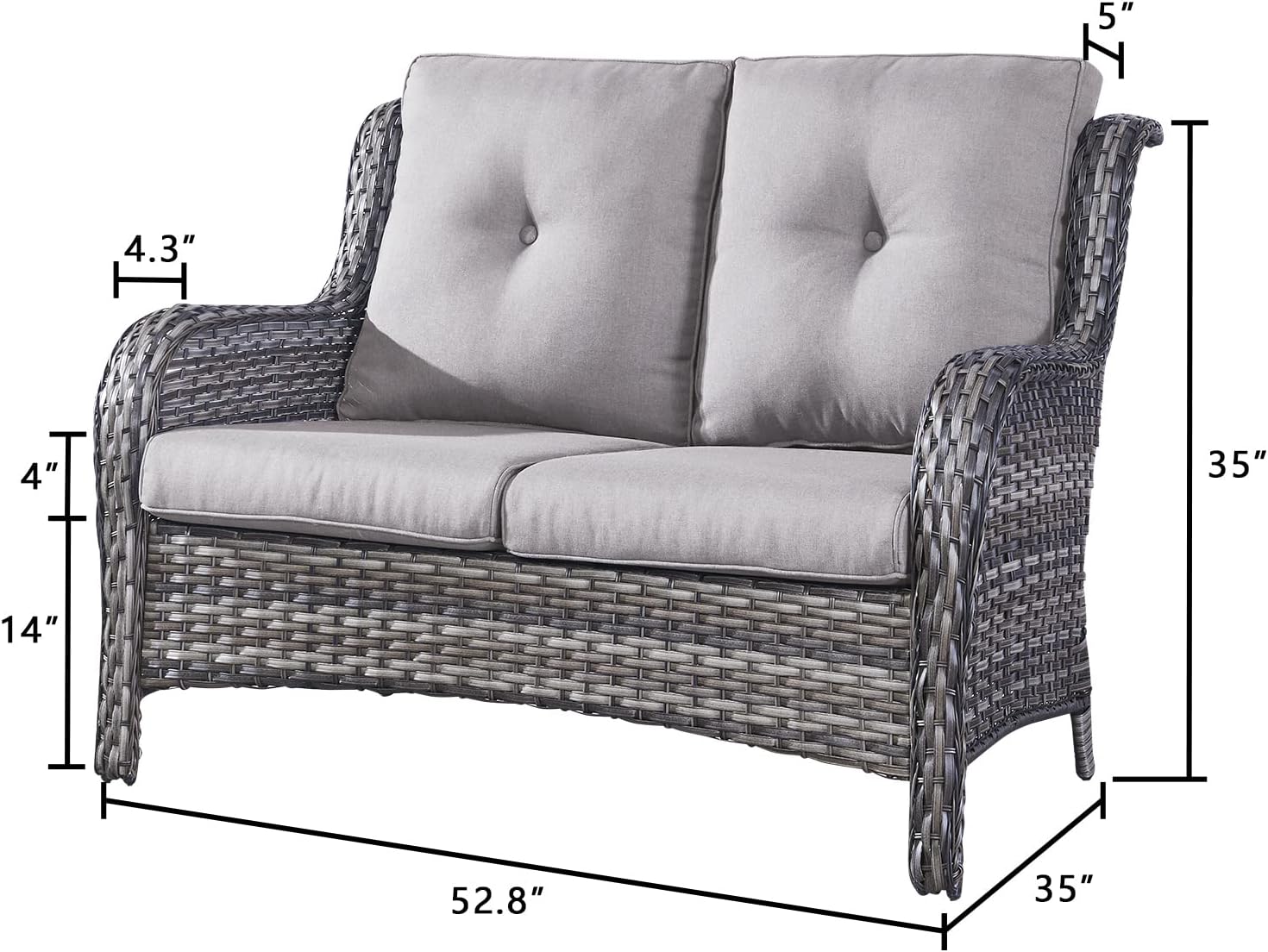 Heavy Duty Grey Wicker Patio Loveseat