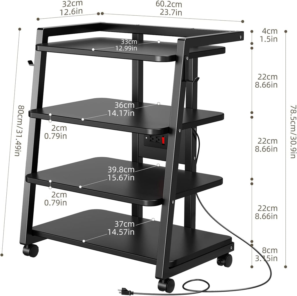 Black 4-Tier Rolling AV Stand