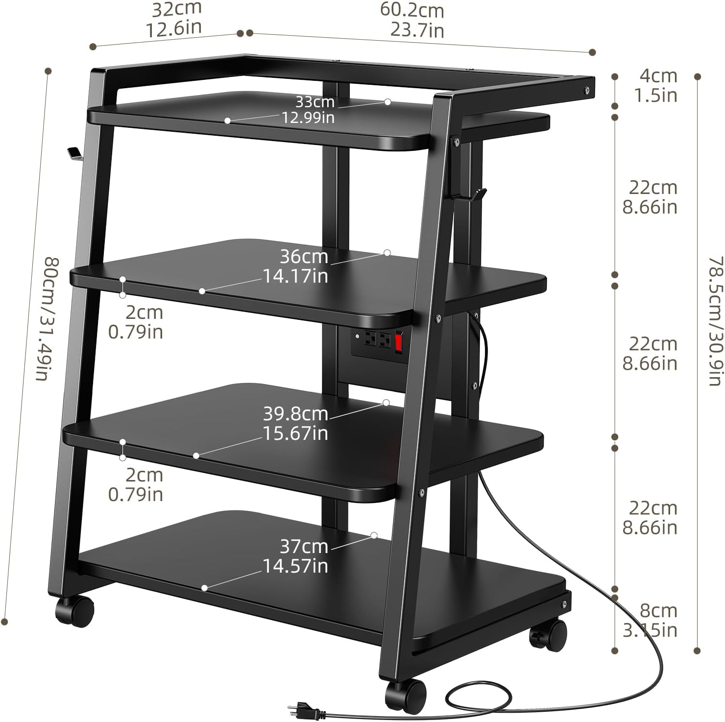 Black 4-Tier Rolling AV Stand