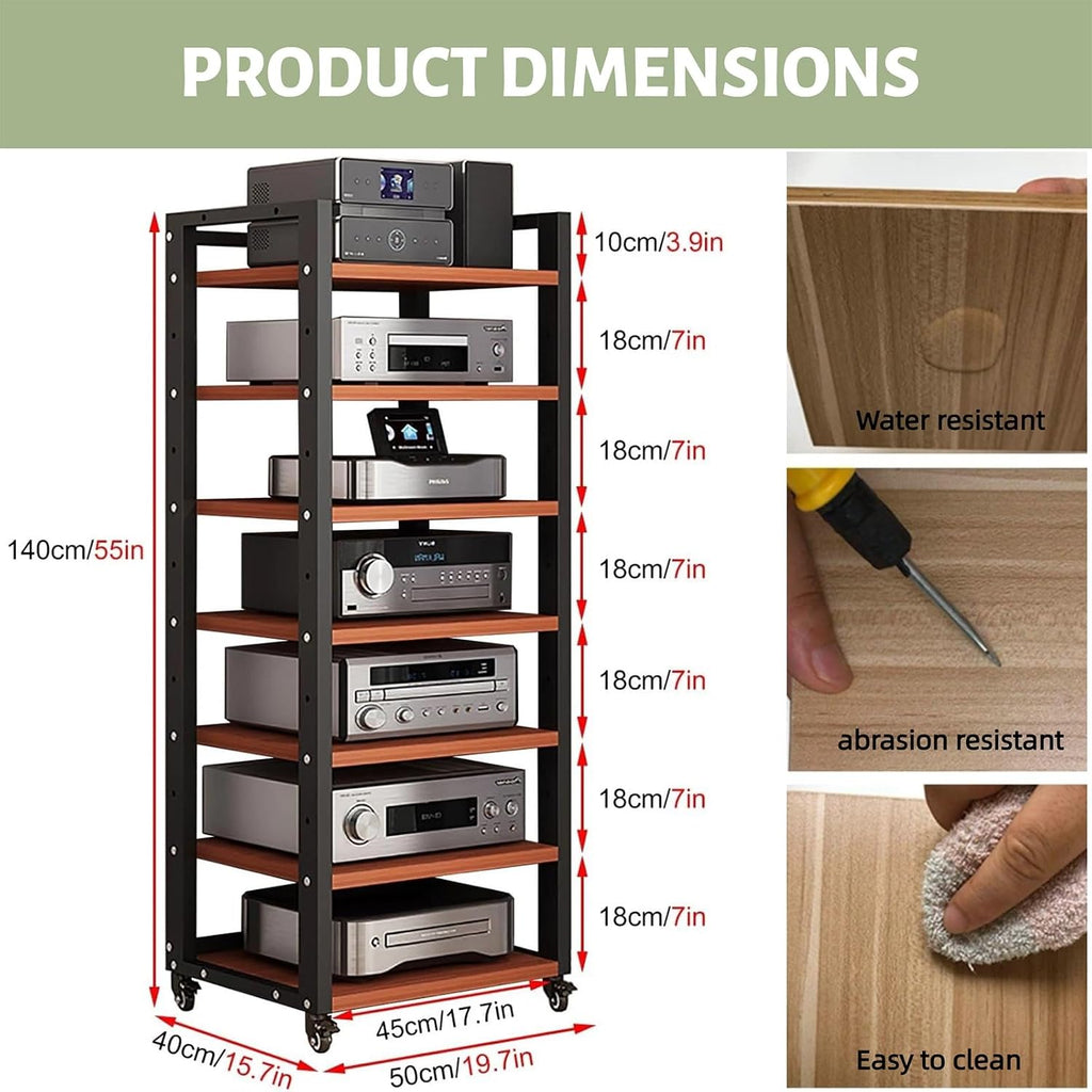 7-Tier Rolling Audio Rack Stand