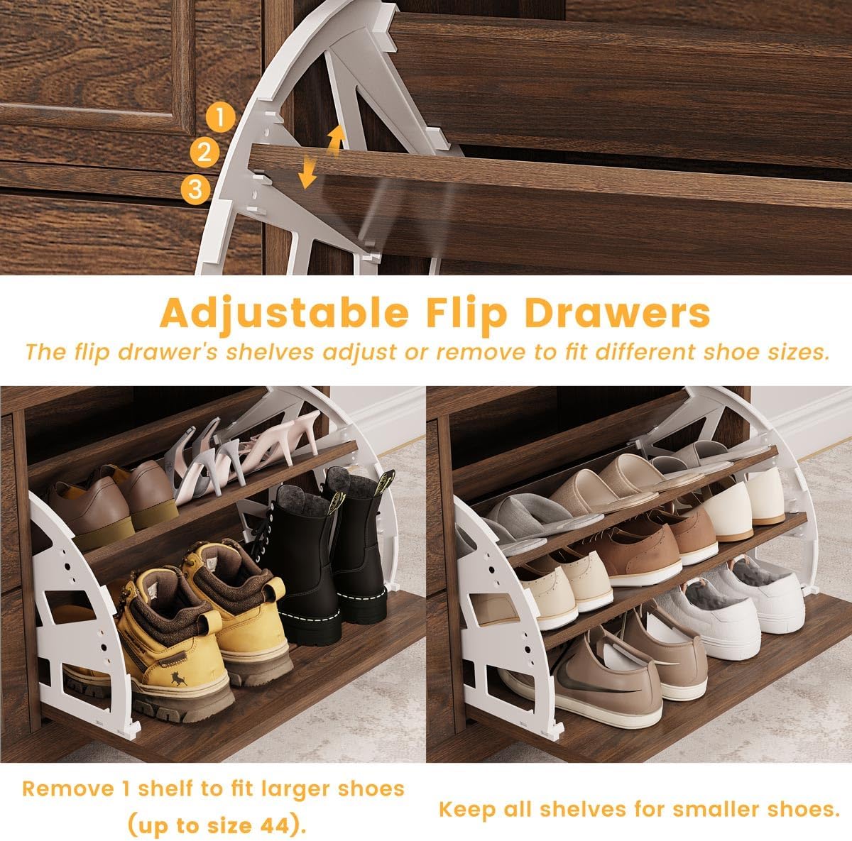 Dark Walnut Flip Door Drawer Shoe Storage Bench