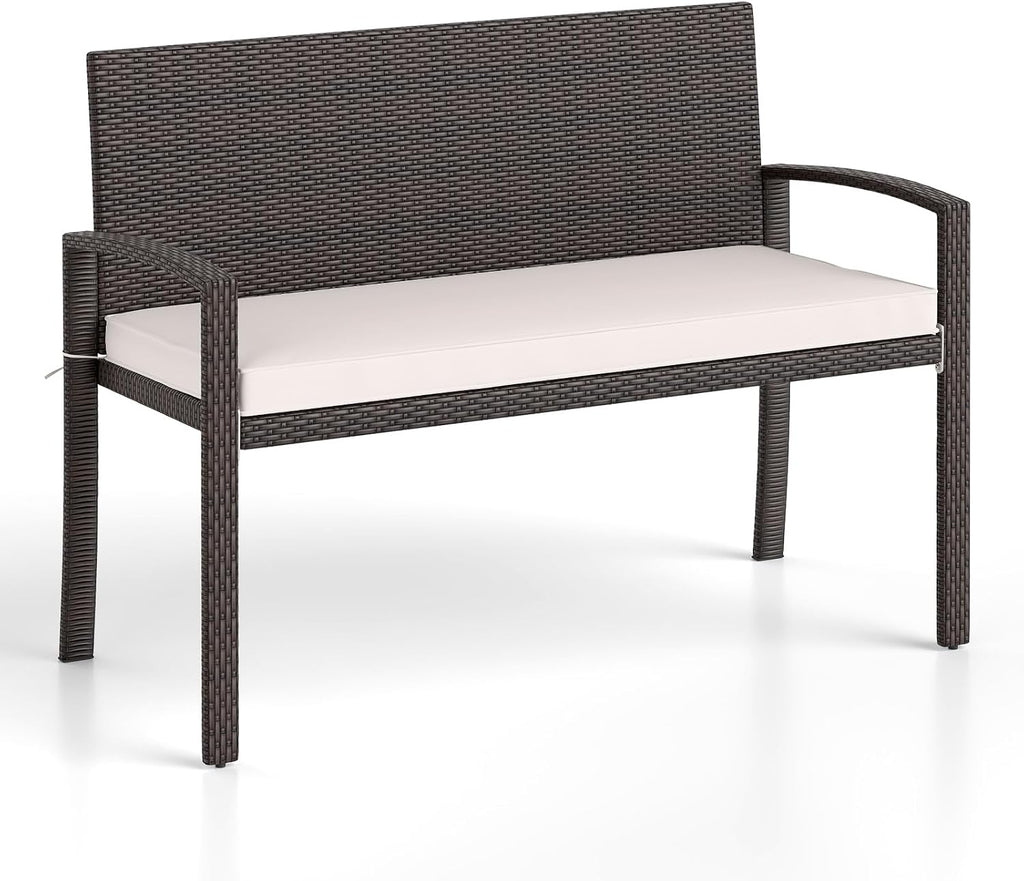 Brown Rattan Patio Loveseat Bench