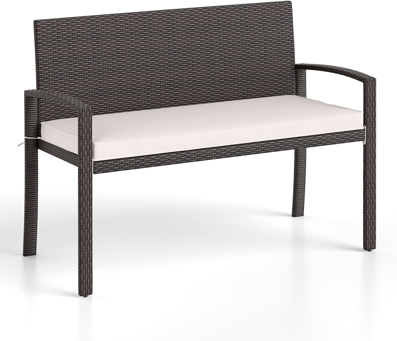 Brown Rattan Patio Loveseat Bench
