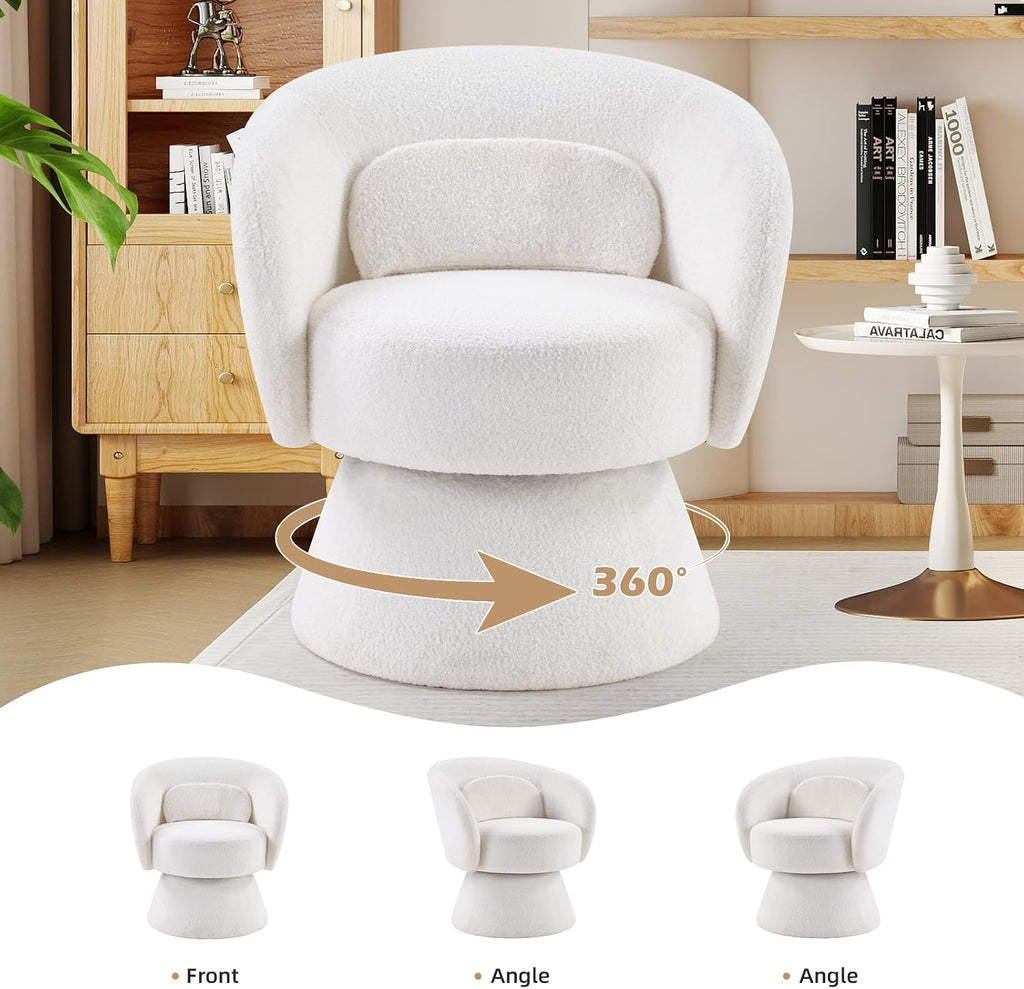 Beige Lamb Wool 360° Swivel Barrel Chair