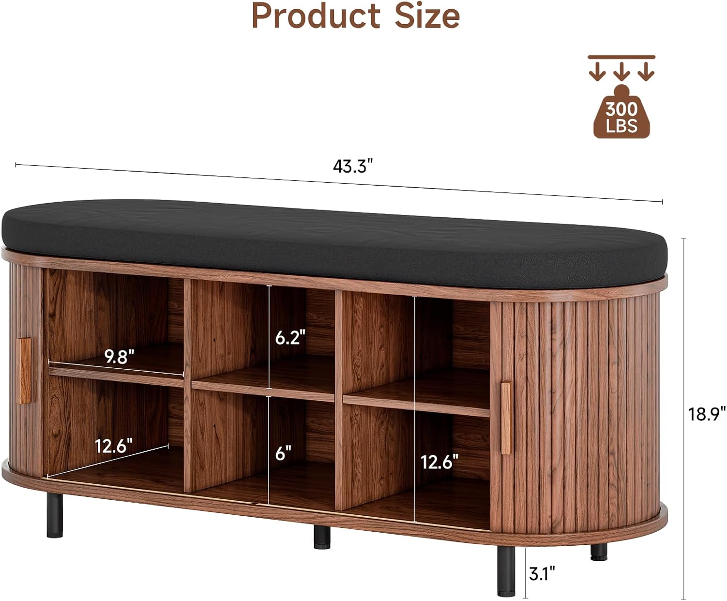 Walnut 43" Fluted Shoe Bench